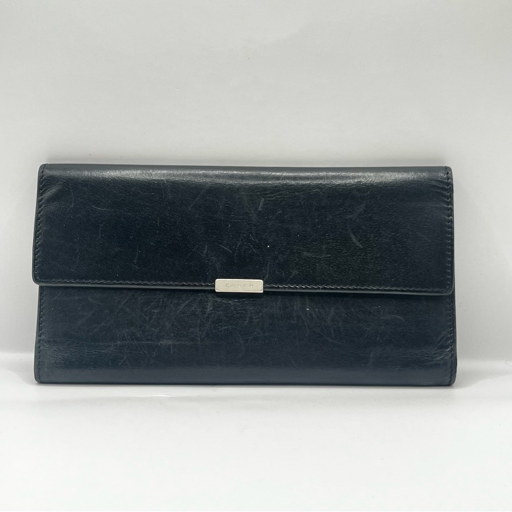 Coach Black Leather Slim Wallet with Silver Logo Plaque - Picture 5 of 7